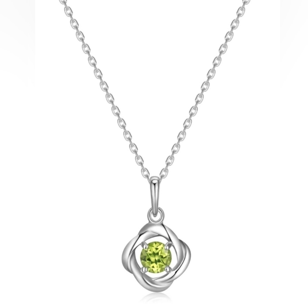 Genuine Peridot Love Knot 925 Necklace NIB